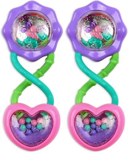 Image of Bright Starts Rattle and Shake Barbell Toy - Pretty in Pink, Ages 3 Months + (Pack of 2)