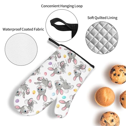 Resistant Non-Slip Potholders Oven Gloves and Pad Gray Rabbit Patterns Oven Mitts and Pot Holders Set for Baking Cooking BBQ - immagine 4