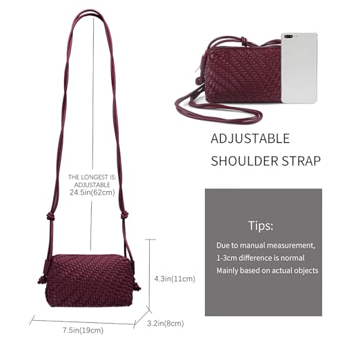 Image of Woven Crossbody Bag for Women,Small Handbag Cute Purse Vegan Leather Handmade Shoulderbag,Lightweight Tote Bag with Strap