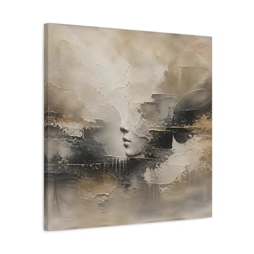Tableau abstrait lèvres beige et noir 60x60 cm pour salon moderne