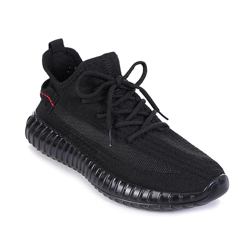 Image of Men's Black Sports Running Shoes | Lightweight Breathable Mesh Sneakers | Lace-Up Casual Walking & Gym Shoes | Anti-Slip Sole Comfortable Footwear for Men.