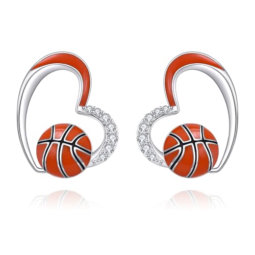 Boucles d'oreilles de basketball en argent 925 pour femme fana de sport