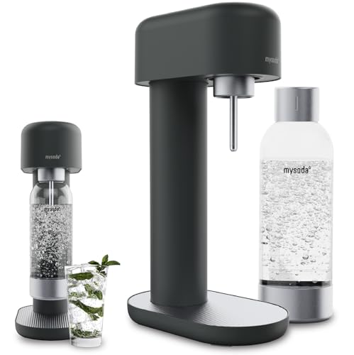 Mysoda Ruby 2 Soda Streaming Machine - Silent and Long-Lasting Aluminium Soda Maker with 1L Water Bottle - Without CO2 Cylinder - Black Silver