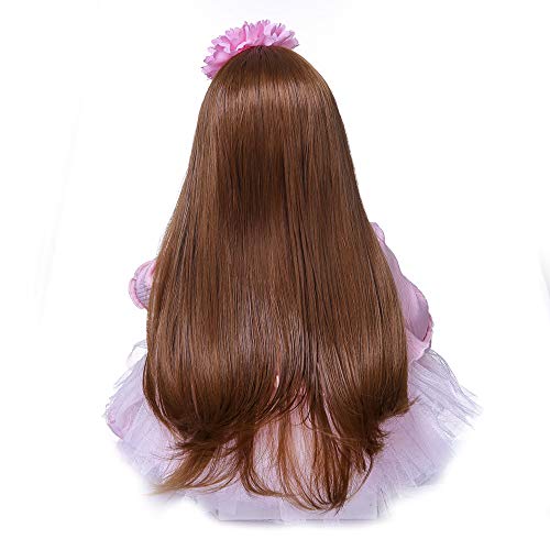 Muñeca Reborn de 24 pulgadas con cabello largo y mejillas rosadas miniatura 7