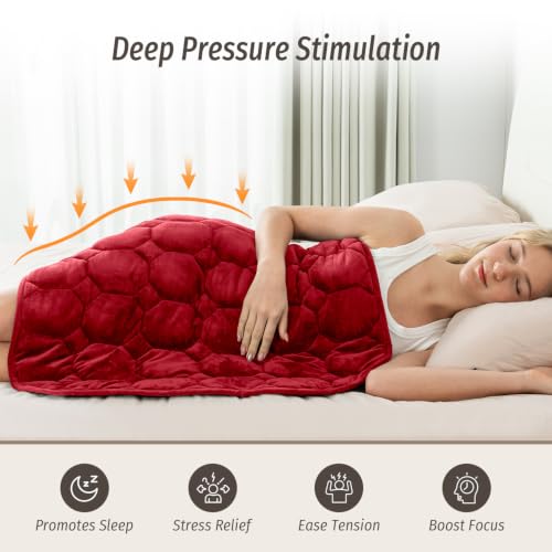 Image of Wemore Weighted Lap Blanket 7lbs, 24 inchx29 inch Small Travel Blankets for Adults | Soft Crystal Velvet; Packable Throw Blanket; Weighted Lap Pad for Sleep, Napping & Relaxation; Machine Washable; Burgundy