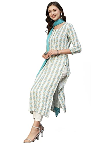 GoSriKi Kurta droite femme coton bleu ciel avec pantalon et dupatta April-bleu ciel-CGD-GS