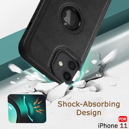 Image of TheGiftKart Genuine Leather Finish Back Cover Case for iPhone 11 | Shockproof Design | Raised Edges for Camera & Screen Protection | Stunning Minimalist Design Back Case Cover (Black Sides, Black)