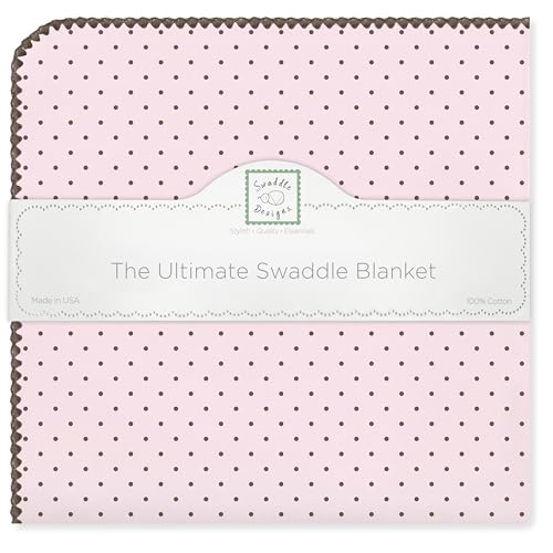 SwaddleDesigns Large Receiving Blanket, Ultimate Swaddle for Baby Girls, Softest US Cotton Flannel, Best Shower Gift, Made in USA, Brown Polka Dots on Pastel Pink (Mom's Choice Award Winner)