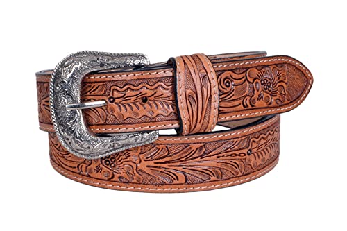 Western Belt Genuine Leather Hand Tooled Heavy Duty Removable Buckle 30HQ007