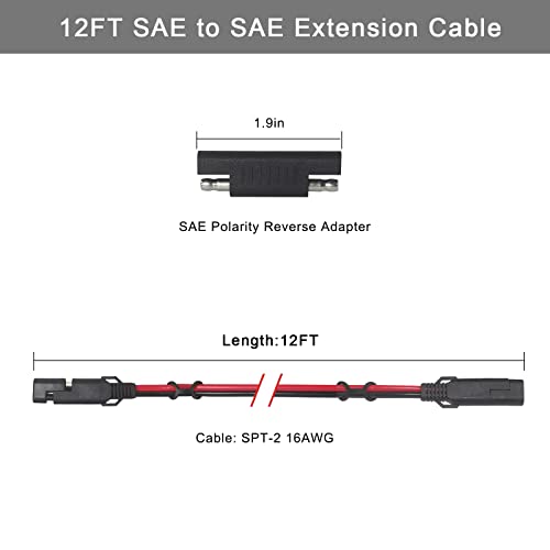 Kuncan 12Ft Sae To Sae 2 Pin Extension Cable Dc Power 16Awg Heavy Duty Battery Quick Disconnect/Connect Wire Harness With Sae Connectors With Dust Cap #TOP1