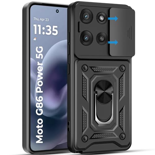 Image of A rtistque Armor Bumper Back Case Cover for Motorola Moto G86 Power | Stylish Ring Holder & Inbuilt Stand | Sliding Camera Cover | Shockproof TPU Protective Design | Moto G86 Power Back Cover - Black