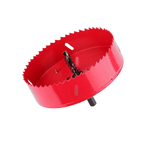 Red 150mm/5.9 inch Hole Saw Blade- Carbon Steel & bi-Metal Heavy Duty Steel Design for Cornhole Boards/Corn Hole Drilling Cutter & hex Shank Drill bit Adapter for Cornhole Game.