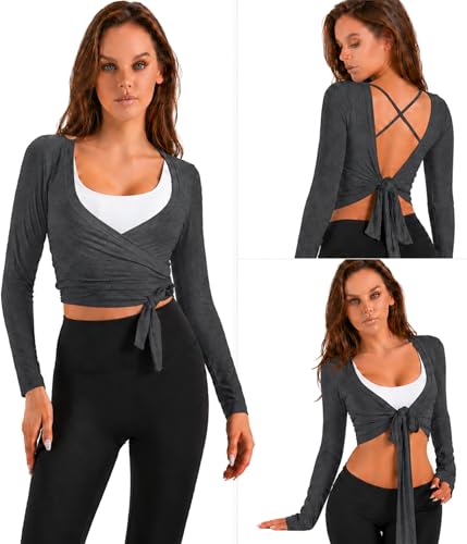 Image of Women Tie Front Shrug Long Sleeve Bolero Cardigan Lightweight Casual Tops