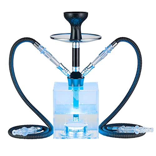 Hookah Set 2 Hose Shisha Hookah Modern Large Capacity Acrylic Hookah Shisha Silicone Hookah Bowl Remoted LED Light Accessories for Smoking Enjoyment (2 Hose)