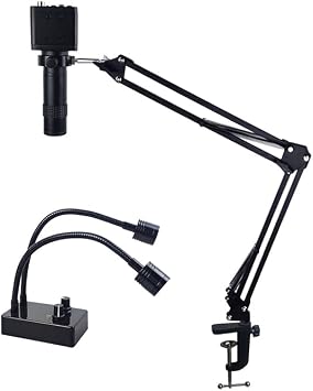 Adjustable Microscope Arm 130x Zoom C Mount Lens Camera Light, 48MP 4K 1080P HDMI USB Digital Camera Industrial Video Microscope Mount Repair Soldering Stand Clamp 2MP Microscope