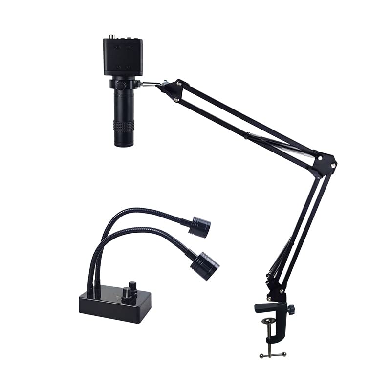 Adjustable Microscope Arm 130x Zoom C Mount Lens Camera Light, 48MP 4K 1080P HDMI USB Digital Camera Industrial Video Microscope Mount Repair