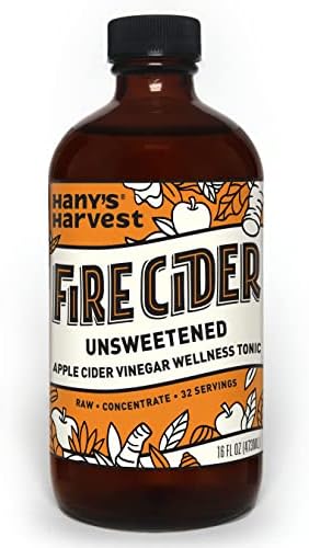 Hany's Harvest Unsweetened Fire Cider, 16 oz Glass Bottle, All Natural Apple Cider Vinegar Wellness Tonic, Gluten-Free, Small-Batch, Handcrafted