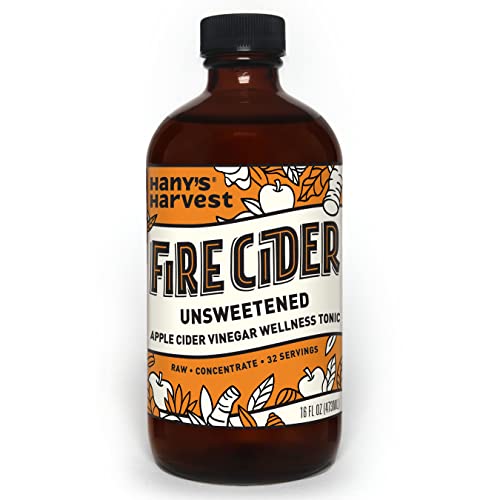 Hany's Harvest Unsweetened Fire Cider, 16 Oz Glass Bottle, All Natural Apple Cider Vinegar Wellness Tonic, Gluten-Free, Small-Batch, Handcrafted #TOP25
