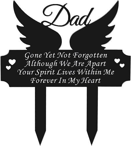 Grave Marker for Dad - Winged Memorial Metal Cemetery Stake Outdoor Decoration for Fathers Garden Memorial Yard Stake for Dad