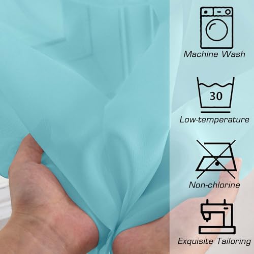 Image of Simplebrand Rod Pocket Top Solid Voile Sheer Curtains for Bedroom, 54 Inch Length Drapes Set of 2, Lightweight and Light Filtering Elegant Aqua Curtains Panels Window Treatment, 42Wx54L, Aqua