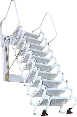 ERoomQ Concertina Loft Ladder Alloy Attic Access Ladder Aluminum Magnesium Alloy Attic Stairs Pull Down Attic Ladder Non-Slip Steps Folding Telescoping Ladder (3)