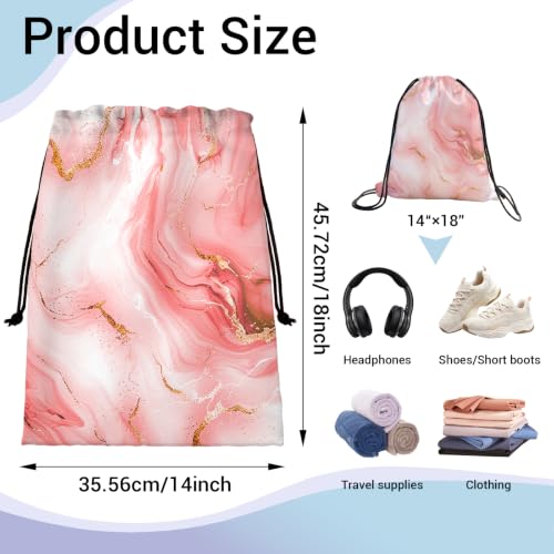 Image of Pink Marble Drawstring Storage Pouch Cloth Shoe Bags for Headphones Travel Picnic