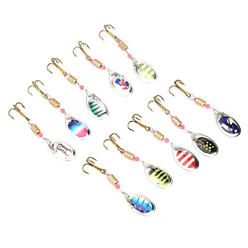 Julihai 10pcs Fishing Lures Set, Spinnerbait with Rotatable Blades for Ocean Boat Beach Fishing Lakes Rivers