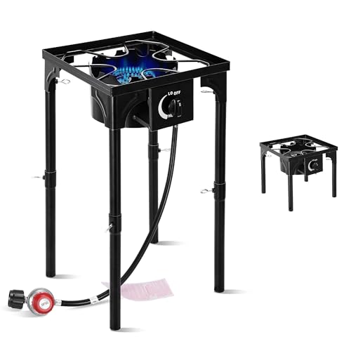 FSUON Outdoor Camping Stove, 130000 BTU, High Pressure Single Burner, Propane Gas Cooker with Detachable Legs, 30 PSI Regulator