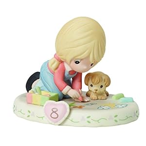 Precious Moments, Growing In Grace, Age 8, Bisque Porcelain Figurine, Blonde Girl, 154035