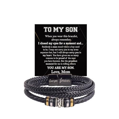 Image of To My Son /Grandson Bracelet From Mom Grandmother, Forever Linked Together Black Braided Leather Infinity Knot Inspirational Bracelets Engraved Love You Forever Birthday Gift Jewelry
