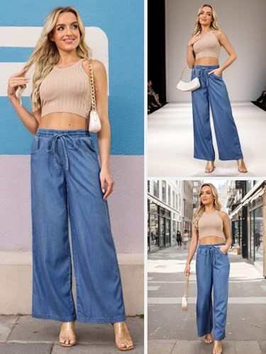 Women's High Waisted Wide Leg Jeans - Straight Leg Pants Adjustable Drawstring Waist, Loose Fit, Comfy Stylish2