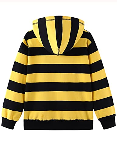 Dilbyke Boys Girls Hoodies Hooded Sweatshirts Classic Solid Sport Pullover Top Lightweight Series Plush Cotton, Yellow And Black Striped, 9-10 Years #TOP1