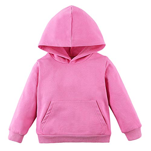 Toddler Kids Baby Boy Girl Long Sleeve Basic Solid Hoodie Pullover Sweatshirt Sports Tops with Pockets Outfits (Hot Pink, 6T)