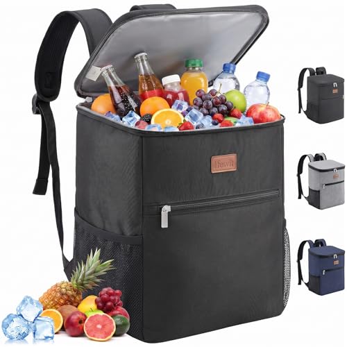 Lifewit Mochila Nevera 24L (30 Latas), Mochilas Neveras Portatil Isotermica, Bolsa Termica Porta Alimentos Impermeable, Cooler Bag para Playa, Picnic, Camping, Viaje, Trabajo, Negro