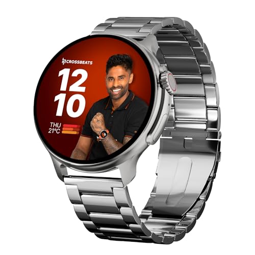 Image of CrossBeats Aura Round 1.46 inch Super AMOLED Metal Smart Watch, Always On, Advanced AI ENC Bluetooth Calling, in-Built Games, Fast Charge, Rotating Crown, 123+ Sports Modes, 454 x 454 Pixel