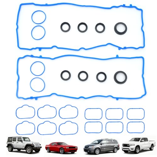 Image of 3.6L Valve Cover Intake Manifold Gasket Set Compatible with Jeep Dodge Chrysler 200 300 Wrangler Cherokee Journey Challenger Charger Durango Ram 1500 ProMaster 3.6 V6 2011-2020 VS50805R 5184596AE