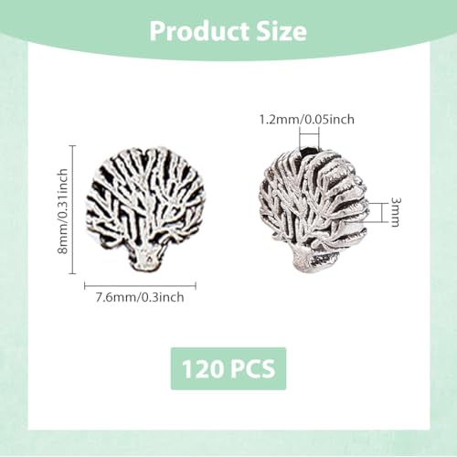 HOBBIESAY 120Pcs 8mm Tree of Life Spacer Beads, Antique Silver Tibetan Style, Round Shape, Alloy Material - Image 2