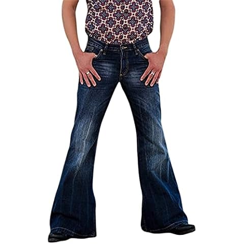 ESSECMBS Men's Jeans Vintage Punk Style Flare Zipper Closure Stretchy Denim Pants (Blue, Medium) Cover