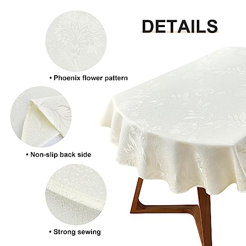 Wolkemer Oval Jacquard Tablecloth Ivory Floral Countryside Leaves Damask Patterns Table Cloth Cover For Dinner Kitchen 60 X 120 Inch #TOP4