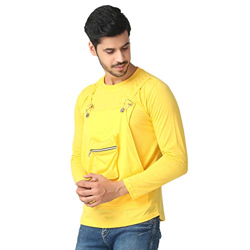 Image of Black Collection Solid Men Dungaree Style Full Sleeve T-Shirt