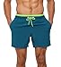 SILKWORLD Mens Swim Shorts Fashion Beach Surfing Swimwear with Mesh Lining,Fluorescent Green & Turquoise,X-Small