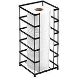 Richards Homewares Black Toilet Paper Storage Holder Stand Vertical Free-Standing Jumbo and Mega Size 3-Rolls, 5.94 x 5.94 x 13.78-Inch,