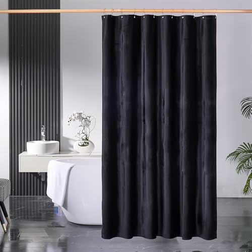 Shower Curtain Black Velvet Fabric 260 GSM Heavy Duty Luxury Shower Curtain with Hooks, Thicken,Washable, Waterproof for Bathroom Hotels, Bathtubs, 72 x 72 inches