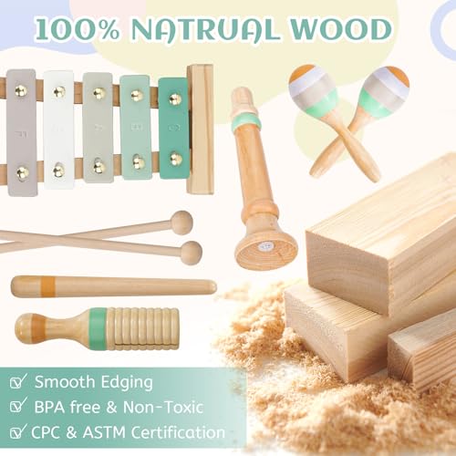 image for Raimy Musical Instruments Set - Neutral Colors Wooden Montessori Toys 