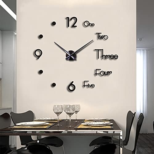 Creationstore Lozmom Large 3D Diy Wall Clock Acrylic Mirror Surface Decoration Wall Clock For Living Room Bedroom Office (Black) #TOP5