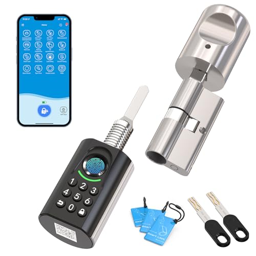 WELOCK Fingerabdruck Passwort Türschloss mit Schlüssel, Elektronisches Türschloss Code mit App und Karte, Elektronische Zahlencode Türschloss Verstellbarer, Smart Lock für 60-90mm EU-Profiltür