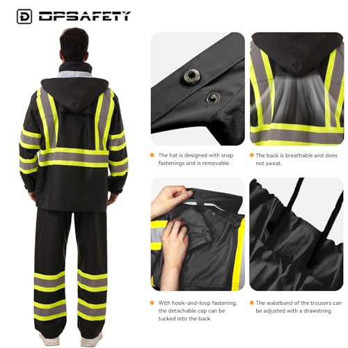 Image of Hi Vis Safety rain Jacket,Reflective Class 3 Rain coat with Inner Mesh Lining and Pockets High Visibility Waterproof work Rain Suits for men&women(Black,SM /MD)