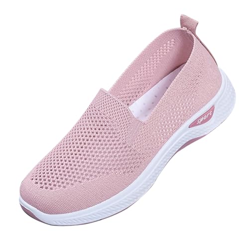 Gymnastikskor dam slip-on-sneakers, tygskor dam beige mjuk sula ortopediska fritidsskor vävda slip-skor fitness skor lätta löparskor utomhus joggingskor promenadskor, ROSA, 36 EU