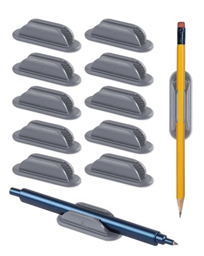 Tiizze Silicone Adhesive Pencil Holders for Classroom & Desk, 10 Pack, Grey
