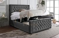 Rapyal Sleep Kyoto Paneled Bedframe with Memory Sprung Mattress - Optional Lift-Up Storage in 6 Shades (Grey, Double, With Ottoman)